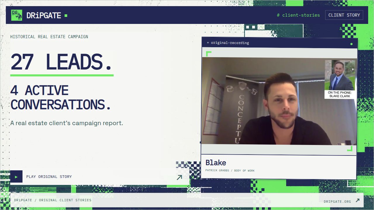 Blake — 27 leads. 4 active conversations.